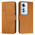 Custodia per telefono in pelle con fibbia in pelle di vitello con cuciture OPPO Reno11 F (giallo)
