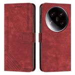 Custodia per telefono in pelle con motivo a strisce Ultra Skin Feel per Xiaomi 14 con cordino lungo (rosso)