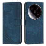 Custodia per telefono in pelle con motivo a strisce Ultra Skin Feel per Xiaomi 14 con cordino lungo (blu)