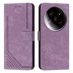 Per Xiaomi 14 Custodia per telefono in pelle con motivo a strisce Ultra Skin Feel con cordino lungo (viola)