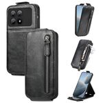 Per Xiaomi Redmi K70E Custodia per cellulare in pelle con chiusura verticale a portafoglio con cerniera (nera)