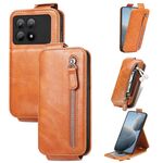 Per Xiaomi Redmi K70E Custodia per cellulare in pelle con cerniera verticale a portafoglio (marrone)