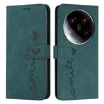 Custodia per telefono in pelle goffrata a cuore Ultra Skin Feel per Xiaomi 14 con cordino lungo (verde)