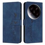 Custodia per telefono in pelle goffrata a cuore Ultra Skin Feel per Xiaomi 14 con cordino lungo (blu)