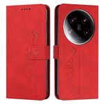 Custodia per telefono in pelle goffrata a cuore Ultra Skin Feel per Xiaomi 14 con cordino lungo (rosso)