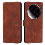 Custodia per telefono in pelle goffrata a cuore Ultra Skin Feel per Xiaomi 14 con cordino lungo (marrone)