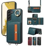 Per Samsung Galaxy S22+ 5G Borsa a portafoglio con tracolla Custodia ad anello in pelle per telefono (verde)