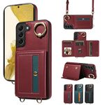 Per Samsung Galaxy S22+ 5G Borsa a portafoglio con tracolla Custodia ad anello in pelle per telefono(Rosso)
