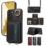 Per Samsung Galaxy S22+ 5G Borsa a tracolla con portafoglio Porta anello Custodia in pelle per telefono (Nero)