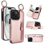 Per iPhone 15 Plus Custodia per cellulare con cerniera con doppia fibbia e texture litchi (oro rosa)