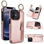 Per iPhone 12 mini Custodia per telefono con cerniera con doppia fibbia e texture Litchi (oro rosa)