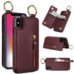 Per iPhone XS / X Custodia per telefono con cerniera e doppia fibbia con trama litchi (rosso bordeaux)