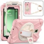 Custodia per tablet PC ibrida in silicone con impugnatura rotante per Samsung Galaxy Tab Active5 X300 con tracolla (rosa)