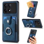 Per Xiaomi Redmi K70E Custodia per telefono a portafoglio con carta ad anello retrò con sensazione di pelle (blu)
