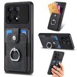 Per Xiaomi Redmi K70E Custodia per telefono a portafoglio con carta ad anello retrò con sensazione di pelle (nera)
