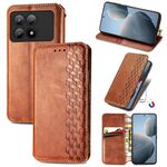 Custodia per telefono in pelle magnetica pressata a griglia cubica per Xiaomi Redmi K70E (marrone)