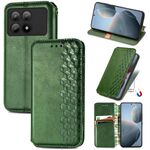 Custodia per telefono in pelle magnetica pressata a griglia cubica per Xiaomi Redmi K70E (verde)