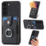 Custodia per telefono a portafoglio con carta ad anello retrò per Samsung Galaxy S22+ 5G (nera)