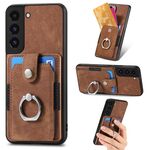 Custodia per telefono a portafoglio con carta ad anello retrò per Samsung Galaxy S22+ 5G (marrone)