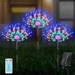 1 trascinare 3 colori luce 360 LED fuochi d'artificio solari lampada erba globo dente di leone stringa flash con telecomando