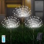 1 Trascina 3 Luce bianca 360 LED Fuochi d'artificio solari Lampada Erba Globo Tarassaco Flash String con telecomando
