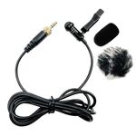 Microfono lavalier con trasmissione wireless con spina filettata interna diritta da 3,5 mm, lunghezza: 1,5 m (copertura in spugna + copertura antivento in pelliccia di coniglio)