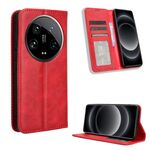 Custodia per telefono in pelle con texture retrò con fibbia ultra magnetica per Xiaomi 14 (rossa)
