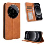 Custodia per telefono in pelle con texture retrò con fibbia ultra magnetica per Xiaomi 14 (marrone)