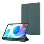 Per Samsung Galaxy Tab A9+ Custodia tablet in pelle TPU 3 pieghe in puro colore con slot per penna (verde scuro)