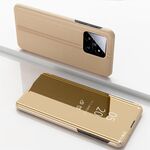 Per Xiaomi 14 Custodia per telefono in pelle con vibrazione orizzontale a specchio placcato con supporto (oro)