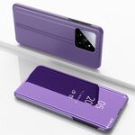 Per Xiaomi 14 Custodia per telefono in pelle con vibrazione orizzontale a specchio placcato con supporto (viola blu)