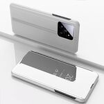 Per Xiaomi 14 Custodia per telefono in pelle con vibrazione orizzontale a specchio placcato con supporto (argento)