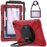 Custodia per tablet PC ibrida in silicone per Amazon Kindle Fire HD10 2023 con supporto e tracolla (rosso)
