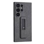 Custodia per telefono antiurto con staffa push-pull in pelle PU per Samsung Galaxy S24 Ultra 5G (nero)