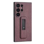 Custodia per telefono antiurto con staffa push-pull in pelle PU per Samsung Galaxy S24 Ultra 5G (vino rosso)