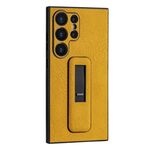 Custodia per telefono antiurto con staffa push-pull in pelle PU per Samsung Galaxy S24 Ultra 5G (giallo)
