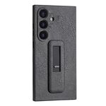 Custodia per telefono antiurto con staffa push-pull in pelle PU per Samsung Galaxy S24+ 5G (nera)