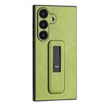 Custodia per telefono antiurto con staffa push-pull in pelle PU per Samsung Galaxy S24+ 5G (verde)