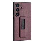 Custodia per telefono antiurto con staffa push-pull in pelle PU per Samsung Galaxy S24+ 5G (vino rosso)