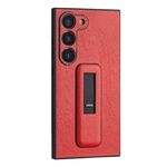Custodia per telefono antiurto con staffa push-pull in pelle PU per Samsung Galaxy S22+ 5G(Rosso)