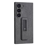 Custodia per telefono antiurto con staffa push-pull in pelle PU per Samsung Galaxy S22 5G (nera)