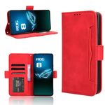 Per ASUS ROG Phone 8 Pro Custodia in pelle con texture di vitello e slot per schede (Rosso)