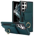 Per Samsung Galaxy S22 Ultra 5G Custodia elastica per porta carte di credito con anello (verde scuro)