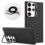 Custodia per telefono in TPU con supporto radiante a nido d'ape per Samsung Galaxy S24 Ultra 5G con cordino (nero)