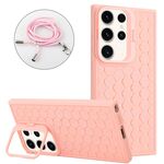 Per Samsung Galaxy S24 Ultra 5G Custodia per telefono in TPU con supporto radiante a nido d'ape con cordino (rosa)