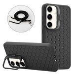 Per Samsung Galaxy S24+ 5G Custodia per telefono in TPU con supporto radiante a nido d'ape con cordino (nero)