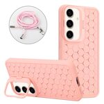 Per Samsung Galaxy S23 FE 5G Custodia per telefono in TPU con supporto radiante a nido d'ape con cordino (rosa)