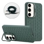 Per Samsung Galaxy S23 FE 5G Custodia per telefono in TPU con supporto radiante a nido d'ape con cordino (verde)