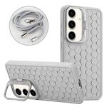Per Samsung Galaxy S23 FE 5G Custodia per telefono in TPU con supporto radiante a nido d'ape con cordino (grigio)
