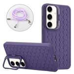 Per Samsung Galaxy S23 FE 5G Custodia per telefono in TPU con supporto radiante a nido d'ape con cordino (viola)